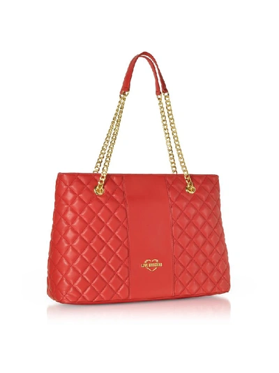 Shop Love Moschino Quilted Eco Leather Tote Bag In Red