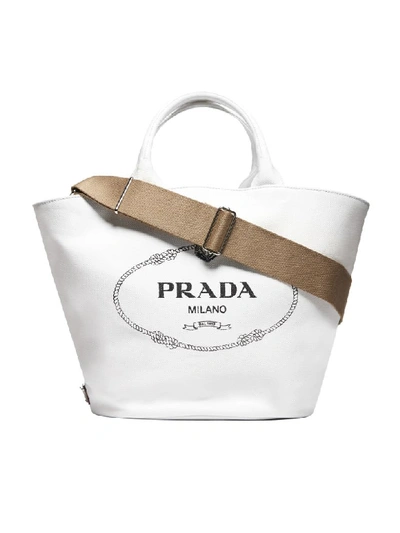 Shop Prada Giardiniera Shopper Bag In Bianco Nero