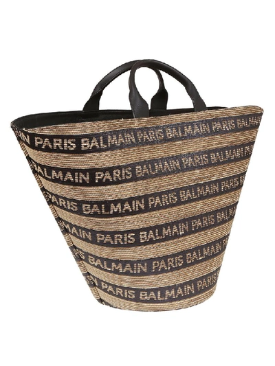 Shop Balmain Logo All-over Tote In Gba Beige/noir