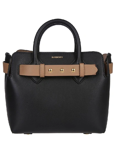 Shop Burberry Belted Tote In Black