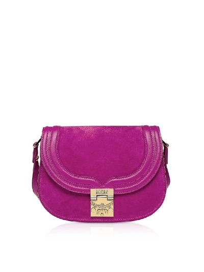 Shop Mcm Trisha Viva Lilac Suede And Leather Small Shoulder Bag