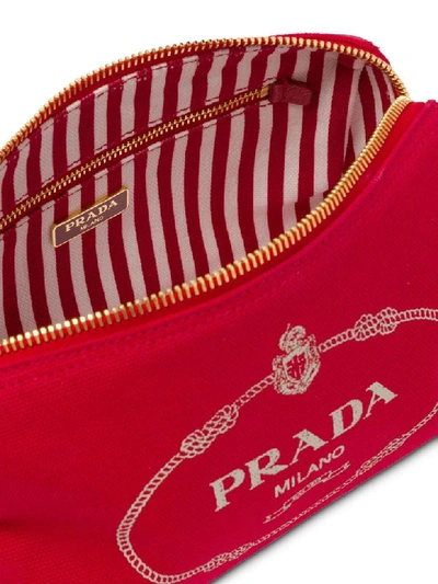 Shop Prada Logo Clutch In Rosso+talco