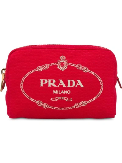 Shop Prada Fabric Cosmetic Pouch In Rosso+talco