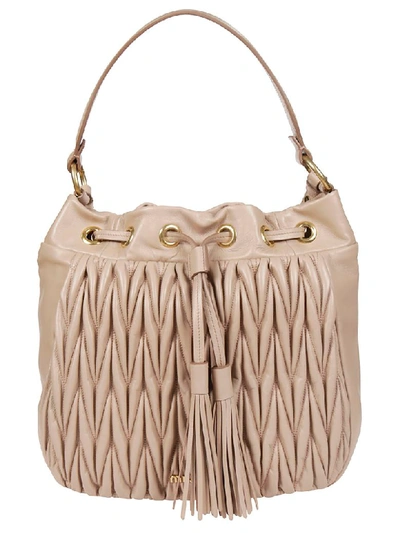 Shop Miu Miu Matelassé Quilted Bucket Bag In Beige