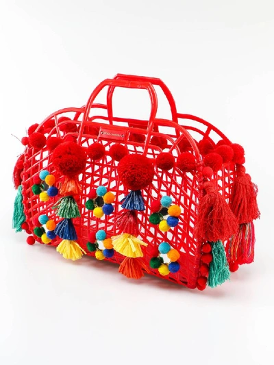 Shop Dolce & Gabbana Pom Pom Tote In Rosso