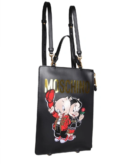 Shop Moschino Leather Backpack In Nero