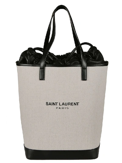 Shop Saint Laurent Teddy Tote In Lino Bianco/nero