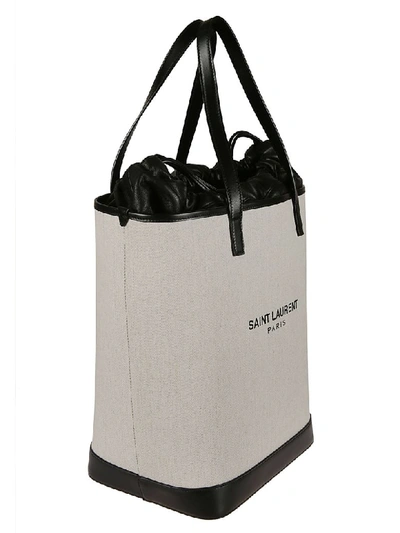 Shop Saint Laurent Teddy Tote In Lino Bianco/nero