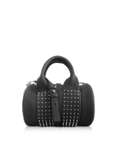 Shop Alexander Wang Black Matte Leather Studs Baby Rockie Satchel Bag
