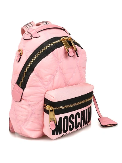 Shop Moschino Pink Diamond Quilted Nylon Backpack