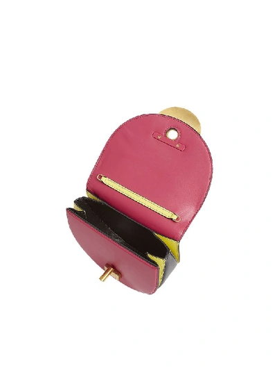 Shop Marni Misty Rose Black And Acid Leather Monile Crossbody Bag In Fuchsia