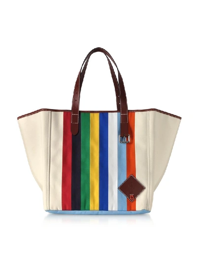 Shop Jw Anderson Vertical Stripes Canvas Tote Bag In White