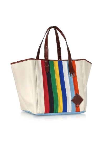 Shop Jw Anderson Vertical Stripes Canvas Tote Bag In White