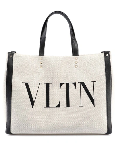 Shop Valentino Vltn Tote In Naturale/nero