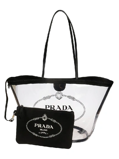 Shop Prada Clear Logo Tote In Black