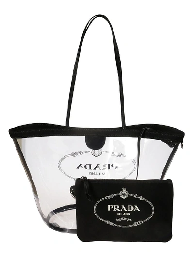 Shop Prada Clear Logo Tote In Black