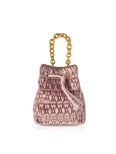 Shop Furla Quilted Velvet Stacy Cometa Mini Drawstring Bucket Bag In Pink