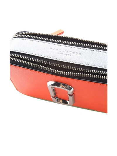 Shop Marc Jacobs Fluorescent Snapshot Logo-strap Saffiano-leather Camera Bag In Arancione