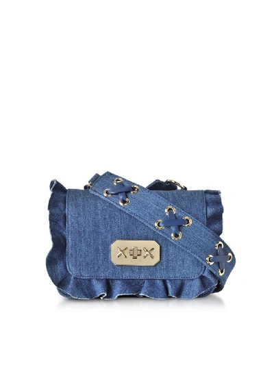 Shop Red Valentino Blue Denim Small Ruffle Shoulder Bag