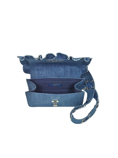 Shop Red Valentino Blue Denim Small Ruffle Shoulder Bag