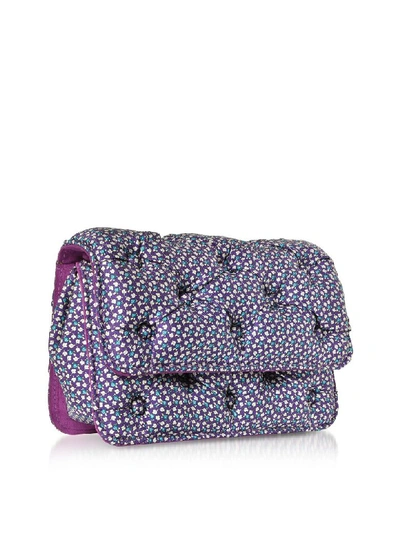 Shop Benedetta Bruzziches Turtles Printed Violet Satin Silk Carmen Shoulder Bag