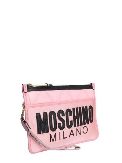 Shop Moschino Quilted Clutch In Rosa