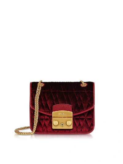 Shop Furla Quilted Velvet Metropolis Cometa Mini Crossbody Bag In Red