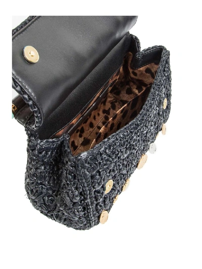 Shop Dolce & Gabbana Sicily Medium Bag In Crochet Rafia In Black