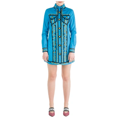 Shop Moschino Women's Short Mini Dress Long Sleeve Pixel Capsule In Light Blue