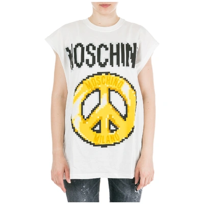Shop Moschino Women's T-shirt Short Sleeve Crew Neck Round Peace Pixel Capsule In White