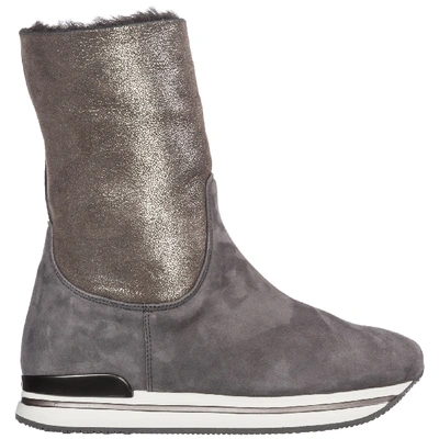 Shop Hogan Women's Suede Ankle Boots Booties H222 In Grey