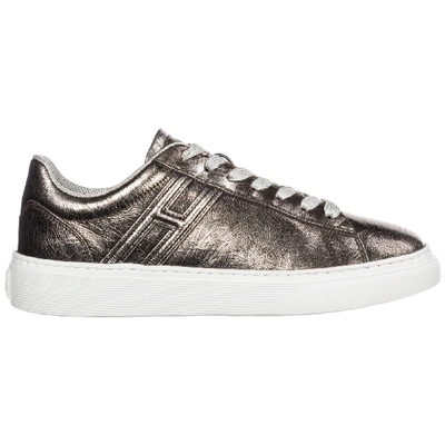 Shop Hogan Women's Shoes Leather Trainers Sneakers H365 In Silver