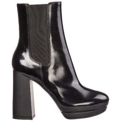 Shop Hogan Women's Leather Heel Ankle Boots Booties H391 In Black