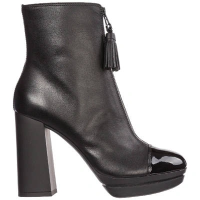 Shop Hogan Women's Leather Heel'ankle Boots Booties H391 In Black