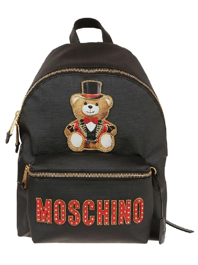 Shop Moschino Bear Patch Studded Logo Backpack In Nero