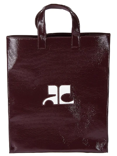 Shop Courrèges Logo Shopper Bag In Bordeau