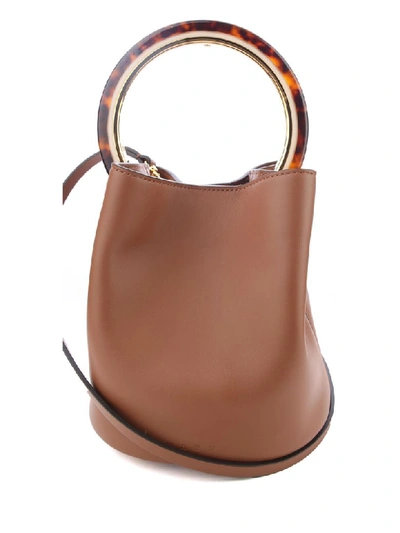 Shop Marni Pannier Leather Bucket Bag In Marrone