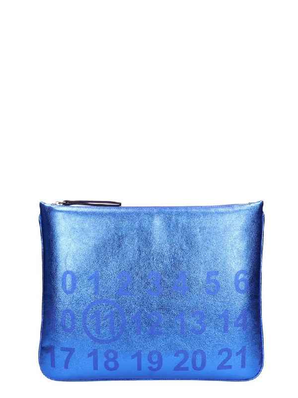 metallic blue clutch bag
