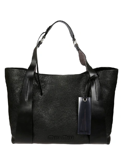 Shop Miu Miu Logo Tote In Black