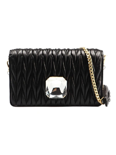 Shop Miu Miu Embellished Shoulder Bag In Nero