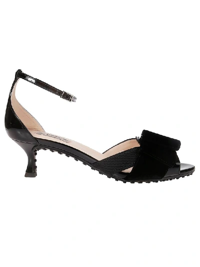 Shop Tod's Velvet Bow Sandals In Black
