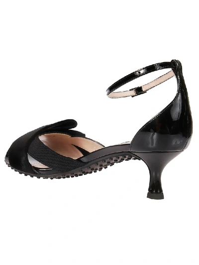 Shop Tod's Velvet Bow Sandals In Black