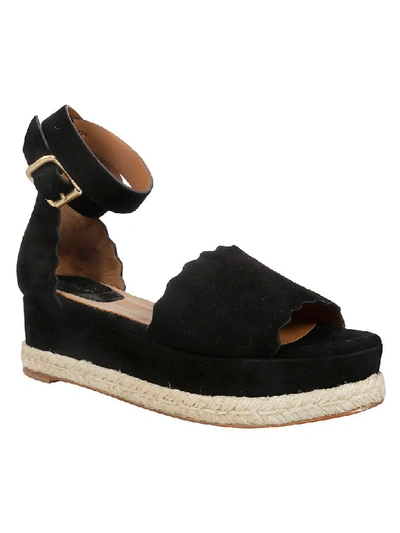 Shop Chloé Scalloped Trim Wedge Sandals In Black