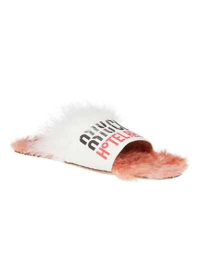 Shop Miu Miu Fur Sliders In Pink/white