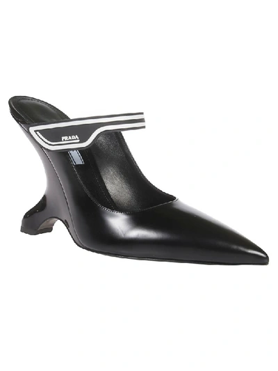 Shop Prada Brushed Mules In Black