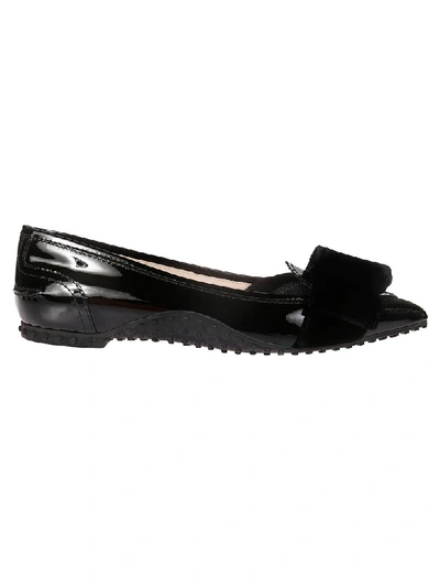 Shop Tod's Velvet Bow Loafers In Black