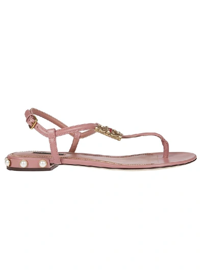 Shop Dolce & Gabbana Logo Flat Sandals In Pink