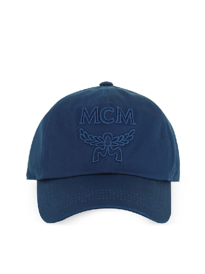 Shop Mcm Signature Cotton Baseball Cap In Blue