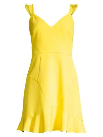 Shop Aidan Mattox Crepe Flounce Hem Fit-&-flare Dress In Lemon