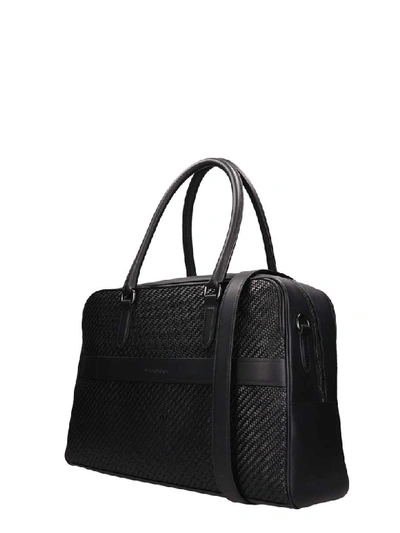 Shop Ermenegildo Zegna Black Woven Leather Bag